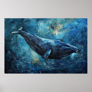海で泳ぐ青いクジラ ポスター