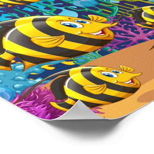 海で泳ぐ魚 ポスター (角)