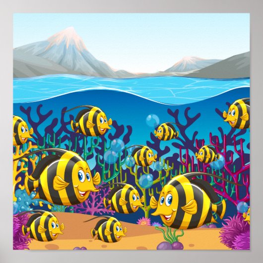 海で泳ぐ魚 ポスター (正面)