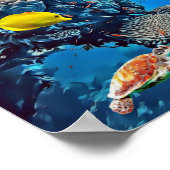 海で生きるサメ、亀、魚 ポスター (角)