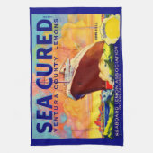 海で硬化したブランドレモンの木箱のラベルプリント キッチンタオル (縦)