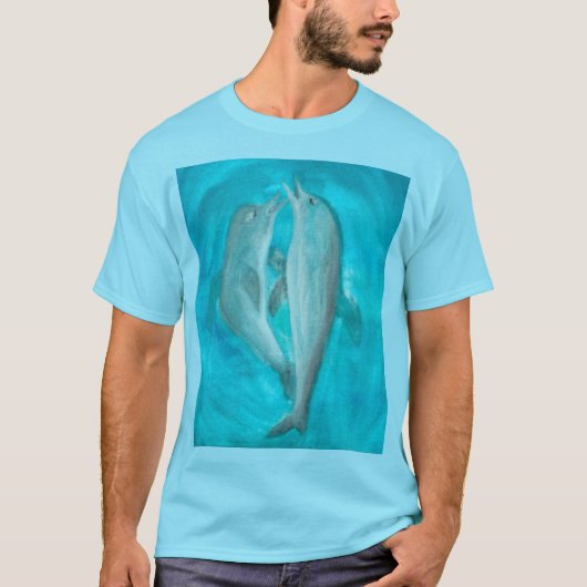 海で野生のまま自由に戯れる2頭のイルカ   Tシャツ (正面)