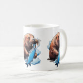 海で釣りをするセイウチ コーヒーマグカップ (正面右)