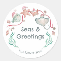 海とあいさつ 海の動物たち 海辺のクリスマス ラウンドシール