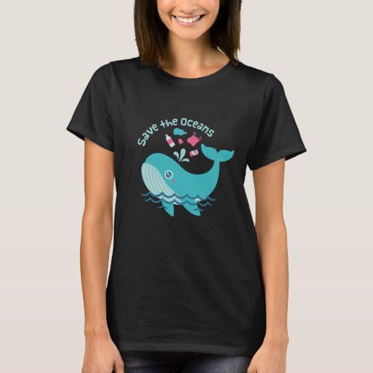 海とかわいい救クジラ Tシャツ (正面)