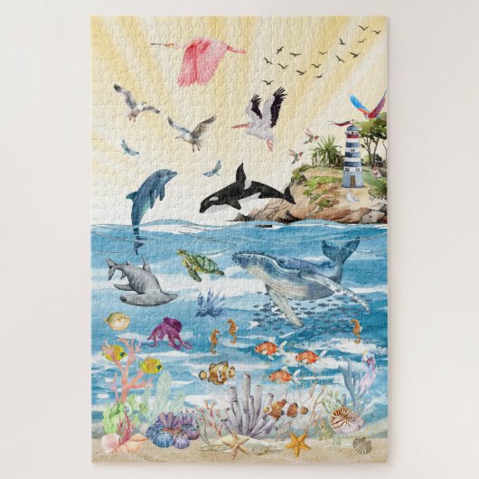 海とその周りの野生生物のパズル ジグソーパズル (縦)
