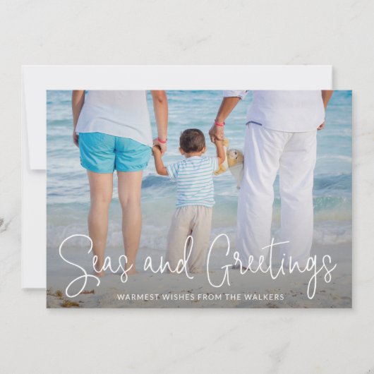 海とエレガントあいさつビーチ写真クリスマス シーズンカード (正面)