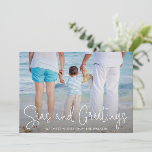海とエレガントあいさつビーチ写真クリスマス シーズンカード (スタンド正面)