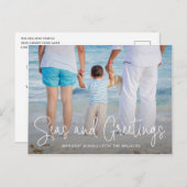 海とエレガントあいさつビーチ写真クリスマス シーズンポストカード (正面/裏面)