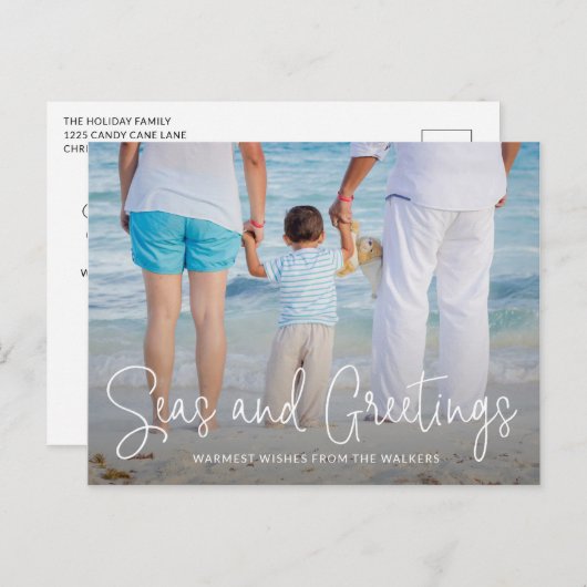 海とエレガントあいさつビーチ写真クリスマス シーズンポストカード (正面/裏面)