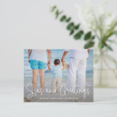 海とエレガントあいさつビーチ写真クリスマス シーズンポストカード (スタンド正面)