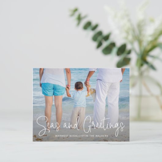 海とエレガントあいさつビーチ写真クリスマス シーズンポストカード (スタンド正面)