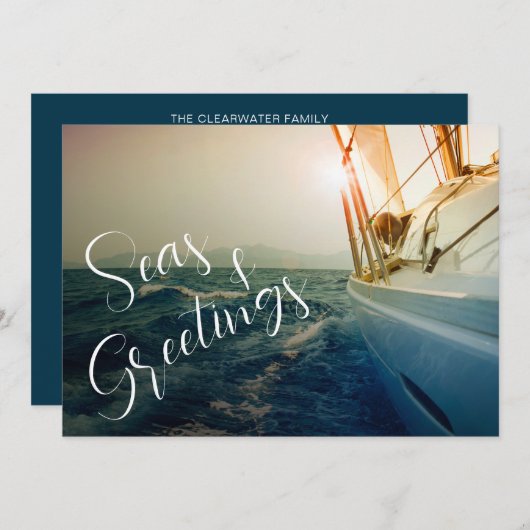 海とクリスマスの挨拶 帆船でのクリスマス シーズンカード (正面/裏面)