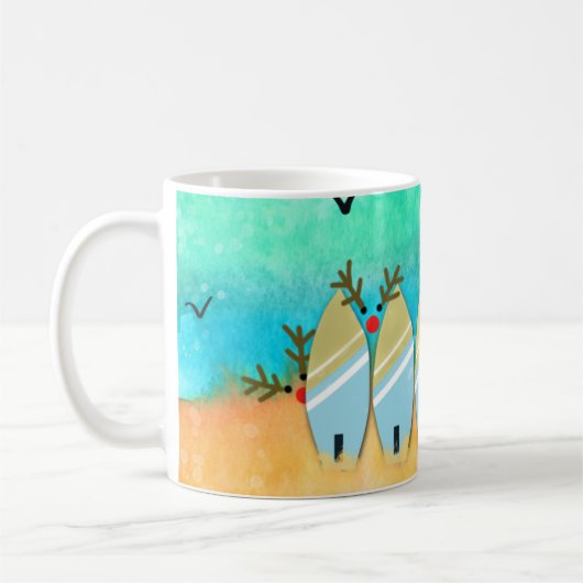 海とクリスマスパーソナライズされたの挨拶 コーヒーマグカップ (左)