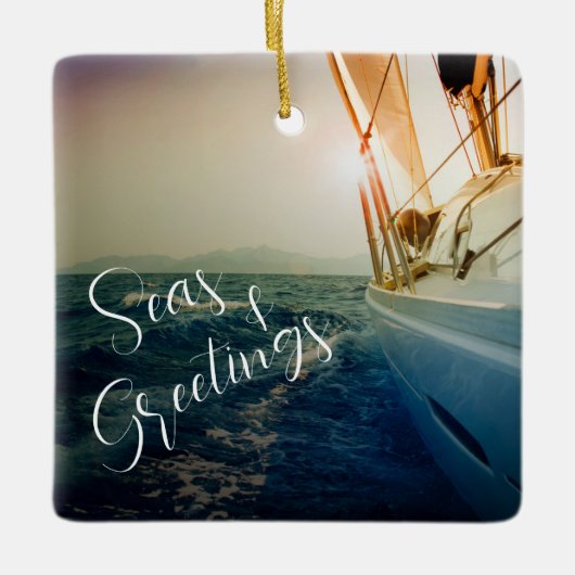 海とクリスマス航海のの挨拶 セラミックオーナメント (正面)