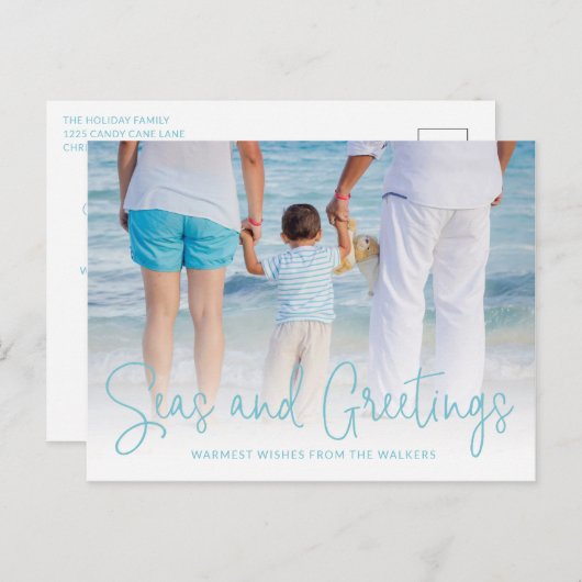 海とグリーティングアクアバケーションフォトクリスマス シーズンポストカード (正面/裏面)