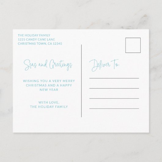 海とグリーティングアクアバケーションフォトクリスマス シーズンポストカード (裏面)