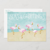 海とグリーティングウォーターカラーピンクフラミンゴ ポストカード (正面/裏面)