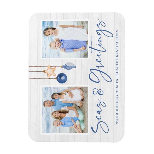 海とグリーティングコースタルウッドホリデーフォト マグネット (縦)
