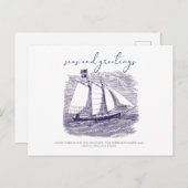 海とグリーティングコースタルセーリングボートクリスマスカード シーズンポストカード (正面/裏面)