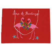 海とグリーティングフラミンゴス大クリスマスバッグ ラージペーパーバッグ (正面)