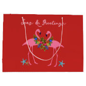 海とグリーティングフラミンゴス大クリスマスバッグ ラージペーパーバッグ (裏面)