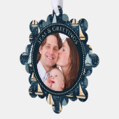 海とグリーティングボート家族の写真 オーナメントカード (左)