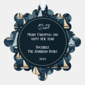 海とグリーティングボート家族の写真 オーナメントカード (裏面)