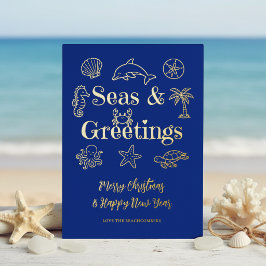海とグリーティング コーストタイポグラフィー クリスマス 箔シーズンカード