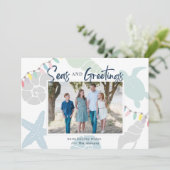 海とグリーティング 海の貝殻 ホリデー フォト カード (スタンド正面)