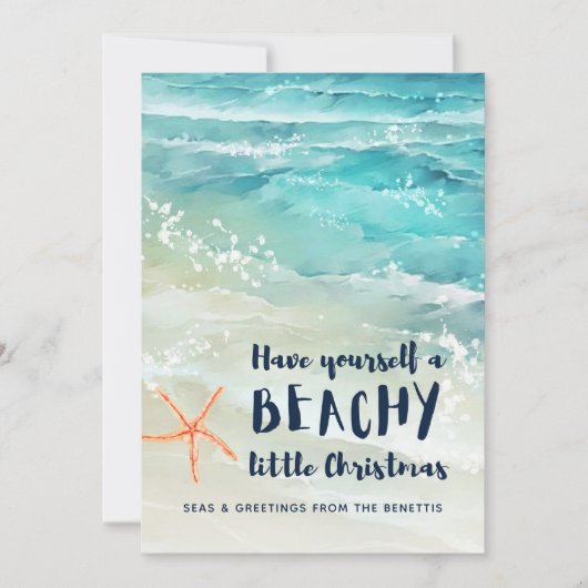海とグリーティング 熱帯のビーチのような小さなクリスマス シーズンカード (正面)