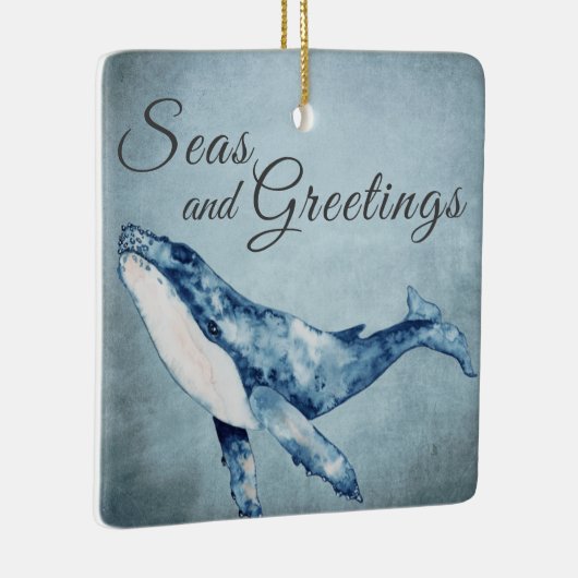 海とパーソナライズされたあいさつ鯨のクリスマス セラミックオーナメント (右)