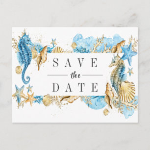 海とビーチの夏の結婚式 Save the Date 案内ポストカード