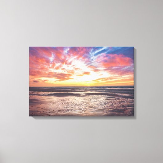海とビーチの夕日 キャンバスプリント (正面)