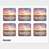 海とビーチの夕日 スクエアシール (シート)