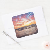海とビーチの夕日 スクエアシール (封筒)