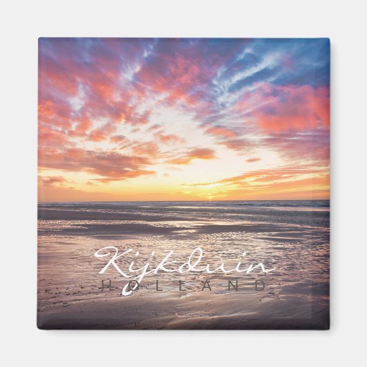 海とビーチの夕日 マグネット (正面)