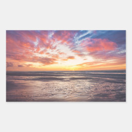 海とビーチの夕日 長方形シール
