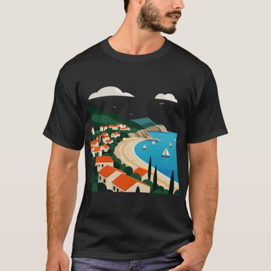 海とビーチの少女 Tシャツ (正面)