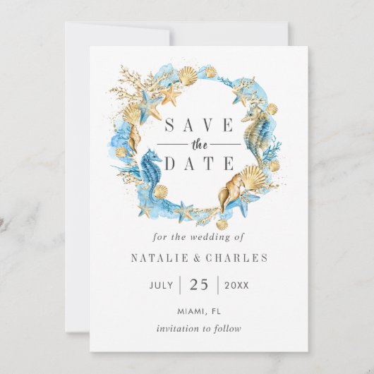 海とビーチ夏の結婚式の日付を保存 セーブザデート (正面)