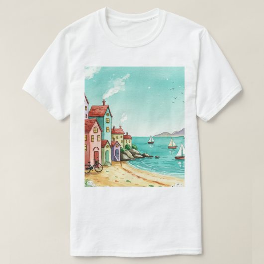 海とビーチ Tシャツ (デザイン正面)