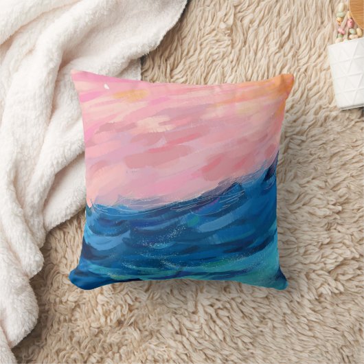 海とピンクの空。 クッション (ブランケット)