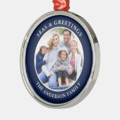 海とモダンあいさつフォトブルーメタル メタルオーナメント (左)