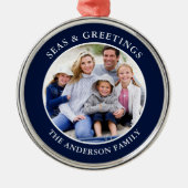 海とモダンあいさつフォトブルーメタル メタルオーナメント (正面)