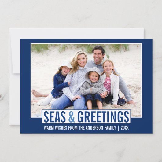 海とモダンあいさつ家族フォトブルー シーズンカード (正面)