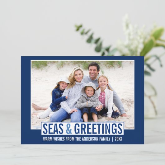 海とモダンあいさつ家族フォトブルー シーズンカード (スタンド正面)