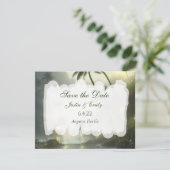 海とヤシの木の穏やかな結婚式 Save the Dates 招待状 (スタンド正面)