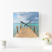 海とロング波止場 スクエア壁時計 (ホーム)