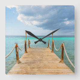 海とロング波止場 スクエア壁時計