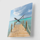 海とロング波止場 スクエア壁時計 (傾斜)